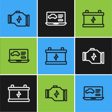 Hat kontrolü motoru, araba aküsü ve araba ikonunun tanısal durumunu ayarla. Vektör