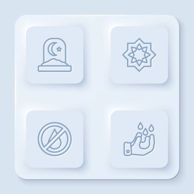 Müslüman mezarlığı, sekizgen yıldız, su ve Wudhu yok. Beyaz kare düğme. Vektör