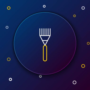 Çizgi Bahçesi tırmık simgesi mavi arkaplanda izole edildi. Bahçecilik, tarım, çiftçilik aleti. Toprak işçisi. Temizlik ekipmanları. Renkli taslak konsepti. Vektör