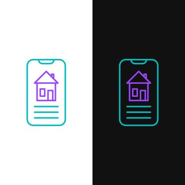 Line Smart ev simgesi beyaz ve siyah arkaplanda izole edildi. Uzaktan kumanda. Renkli taslak konsepti. Vektör