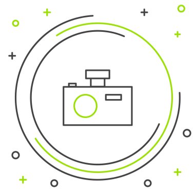 Çizgi fotoğraf makinesi simgesi beyaz arkaplanda izole edildi. Fotoğraf makinesi simgesi. Renkli taslak konsepti. Vektör