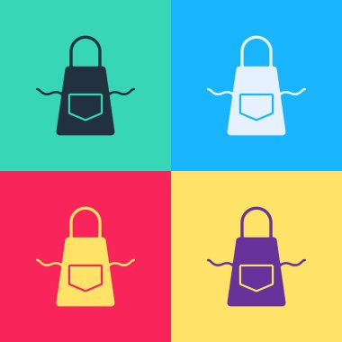 Pop Art Kitchen önlük simgesi renk arkaplanında izole edildi. Yemek pişirmek için şef üniforması. Vektör