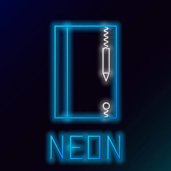 Glowing neon line Underwater note book and pencil for snorkeling icon isolated on black background. Water writing slate or tablet with pen. Colorful outline concept. Vector — Διανυσματικό Αρχείο