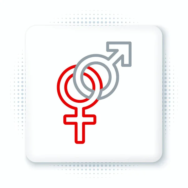 Linea Icona di genere isolata su sfondo bianco. Simboli di uomini e donne. Sesso simbolo. Concetto di contorno colorato. Vettore — Vettoriale Stock