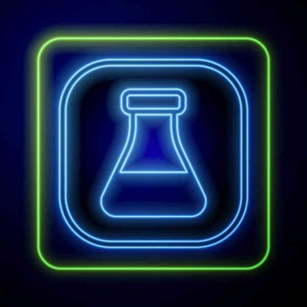 Glowing neon Test tube and flask chemical laboratory test icon isolated on blue background. Laboratory glassware sign. Vector — Stock Vector