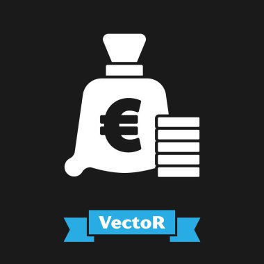 Siyah arka planda izole edilmiş Euro sembollü beyaz sikke parası. Bankacılık işareti. Para sembolü. Vektör