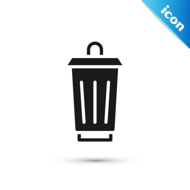 Beyaz arka planda gri çöp kutusu simgesi izole edildi. Çöp kutusu tabelası. Sepet simgesini geri dönüştür. Ofis çöpü ikonu. Vektör