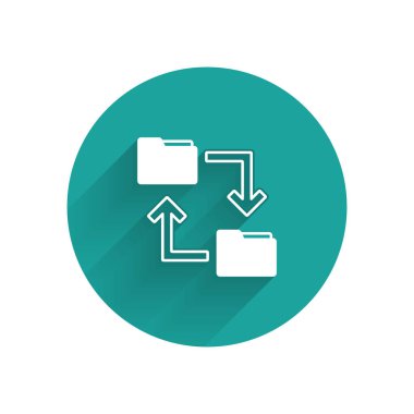 Beyaz Bulut metin dosyası klasörü simgesi uzun gölgeyle izole edildi. Yeşil daire düğmesi. Vektör