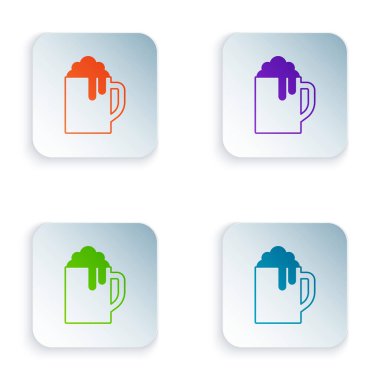 Beyaz arka planda izole edilmiş renkli ahşap bardak ikonu. Kare düğmelere renkli simgeleri yerleştir. Vektör