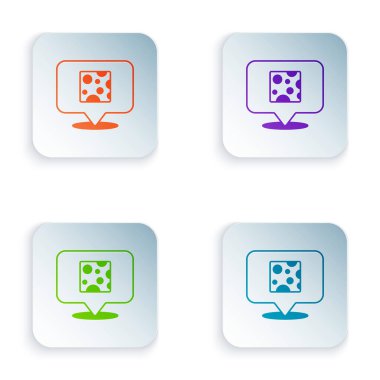 Beyaz arkaplanda izole edilmiş renkli peynir simgesi. Kare düğmelere renkli simgeleri yerleştir. Vektör