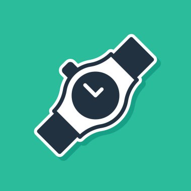 Mavi bilek saat simgesi yeşil arkaplanda izole edildi. Kol saati simgesi. Vektör