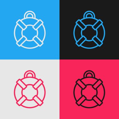 Pop sanat çizgisi Lifebuoy simgesi renk arkaplanında izole edildi. Can simidi sembolü. Vektör