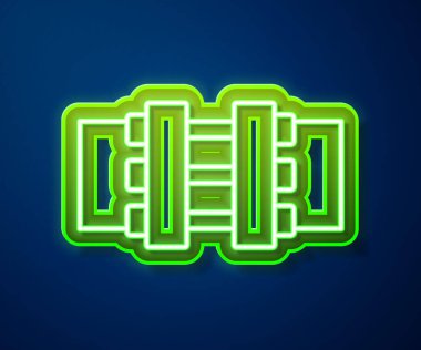 Parlayan neon hattı Endüstri metalik borular ve mavi arka planda izole edilmiş kapakçık ikonu. Vektör