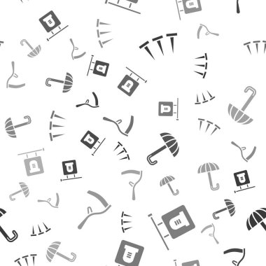 Metalik çiviler, Signboard mezar taşı, Şemsiye ve Tırpan 'ı kusursuz desene ayarlayın. Vektör