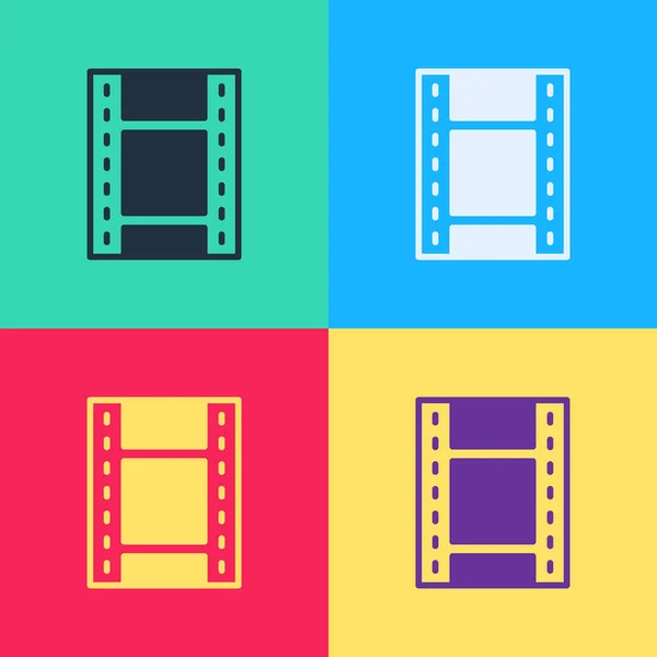 Pop art Reproducir icono de vídeo aislado en el fondo de color. Señal de tira de película. Vector — Vector de stock