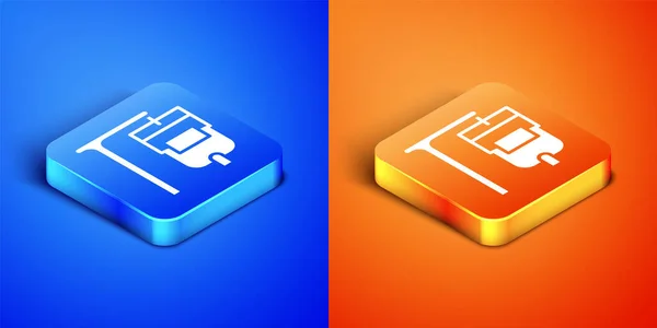 Isometric IV bag icon isolated on blue and orange background. Blood bag. Donate blood concept. The concept of treatment and therapy, chemotherapy. Square button. Vector — Stock Vector