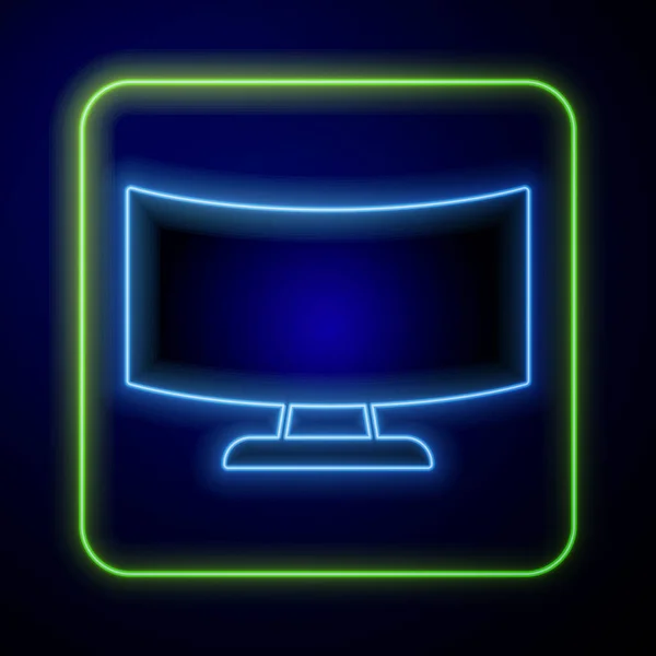 Świecący neon Monitor ekranu ikona izolowane na niebieskim tle. Urządzenie elektroniczne. Z przodu. Wektor — Wektor stockowy