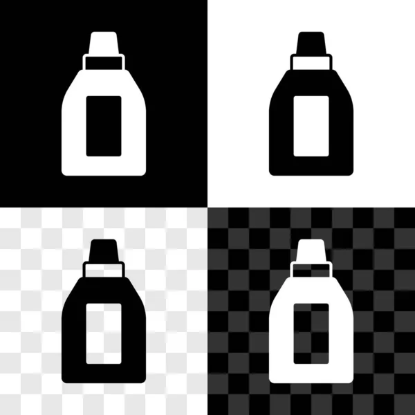 Állítsa műanyag palack mosószer, fehérítő, mosogatószer folyadék vagy más tisztítószer ikon izolált fekete-fehér, átlátszó háttér. Vektor — Stock Vector