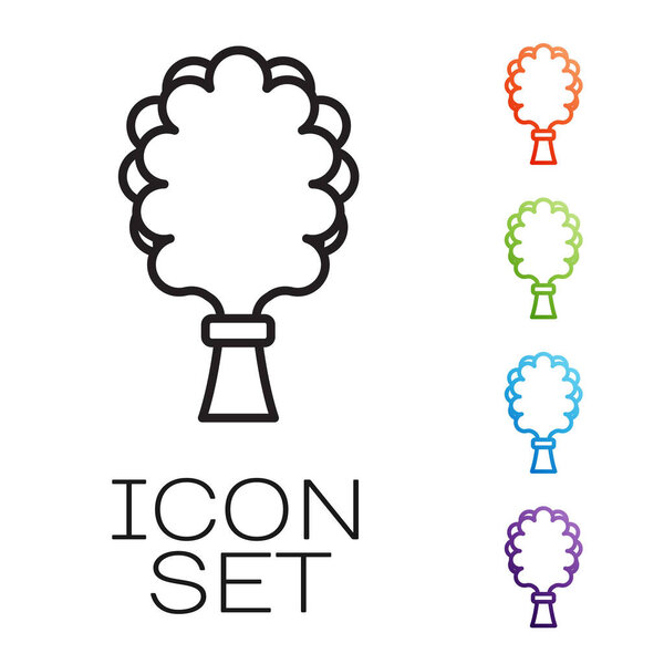 Черная линия Значок метлы сауны изолированы на белом фоне. веник из березовых прутьев, ветки для русской бани, сауна, умывальник. Набор иконок красочный. Вектор