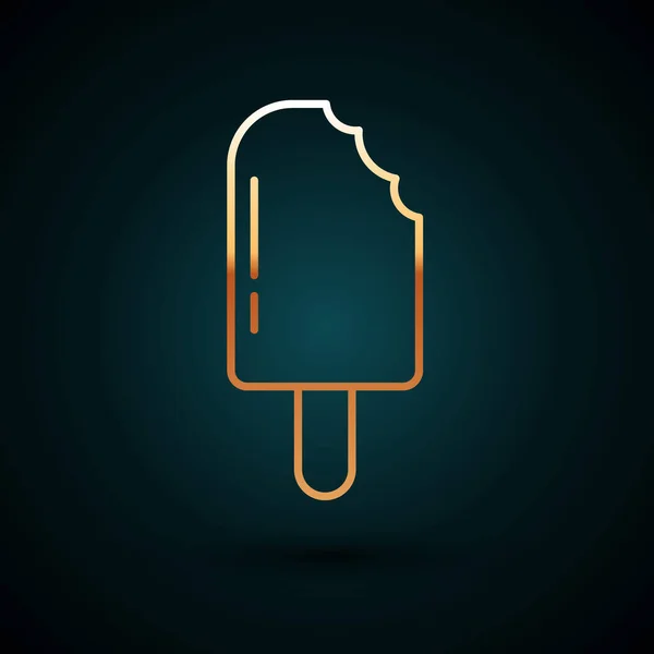 Gold Line Ice Cream Icon isoliert auf dunkelblauem Hintergrund. Süßes Symbol. Vektor — Stockvektor