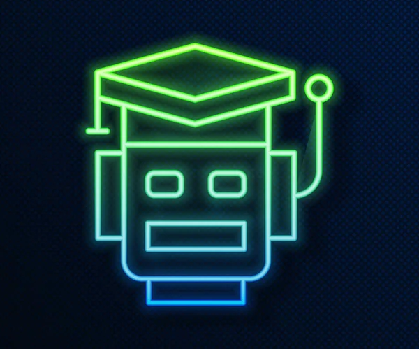 Leuchtende Leuchtschrift Roboter-Symbol isoliert auf blauem Hintergrund. Künstliche Intelligenz, maschinelles Lernen, Cloud Computing. Vektor — Stockvektor
