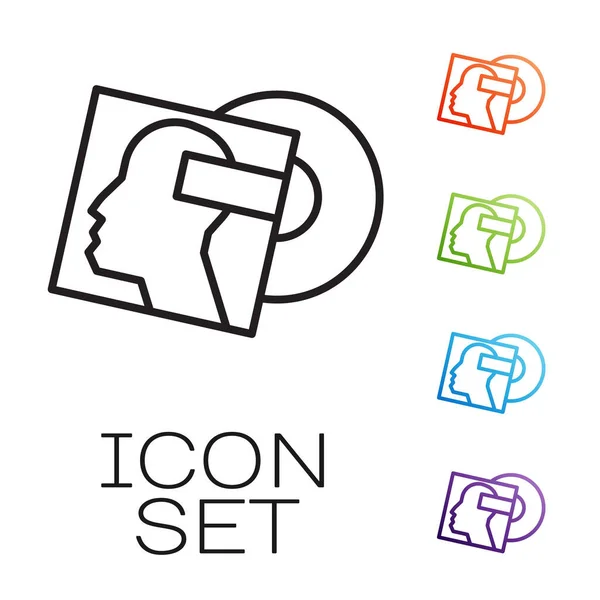Icona disco in vinile linea nera isolata su sfondo bianco. Set icone colorate. Vettore — Vettoriale Stock