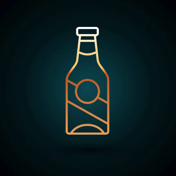 Gold line Beer bottle icon isolated on dark blue background. Vector — Stock Vector