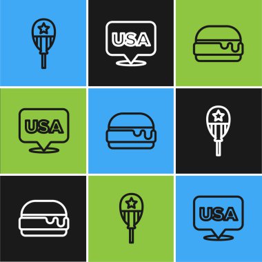 Balonlar, Burger ve Amerika 'nın Bağımsızlık Günü ikonu. Vektör