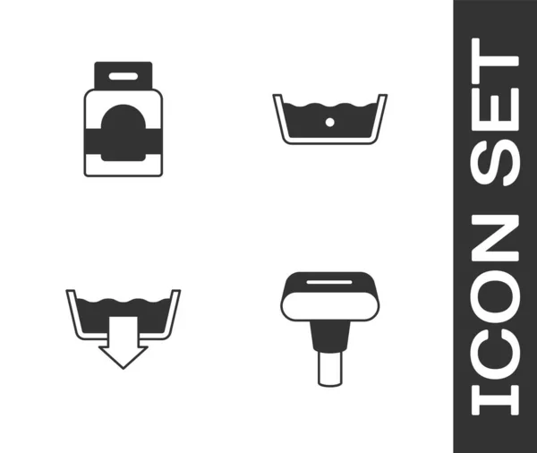 Set Vapor de prendas, detergente de lavandería, modos de lavado e icono de lavado de temperatura. Vector — Vector de stock