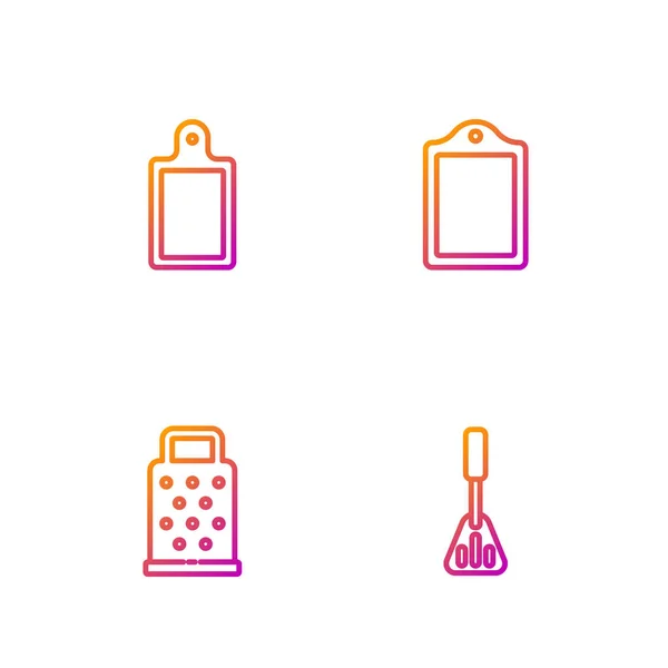 Set line Spatula, Grater, Cutting board and . Gradient color icons. Vector — Image vectorielle