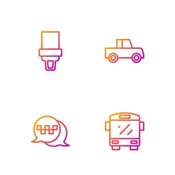 Linienbus, Taxitelefon, Sicherheitsgurt und Auto. Farbverlauf-Symbole. Vektor — Stockvektor
