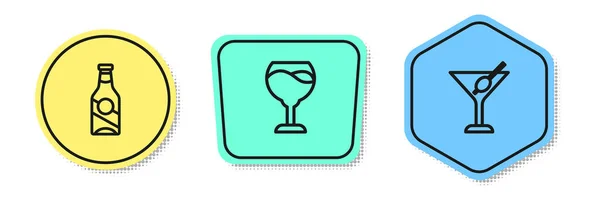 Set line Beer bottle, Wine glass and Martini. Colored shapes. Vector — Image vectorielle
