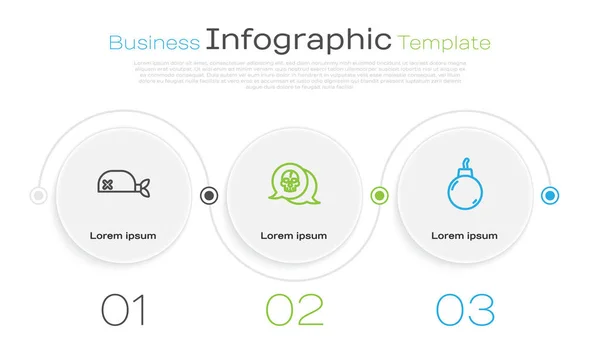 Set line Bandana pirata para cabeza, cráneo y bomba listo para explotar. Plantilla de infografía empresarial. Vector — Vector de stock