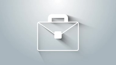 Gri arkaplanda beyaz evrak çantası simgesi izole edildi. İş ilanı. İş portföyü. 4K Video hareketli grafik canlandırması