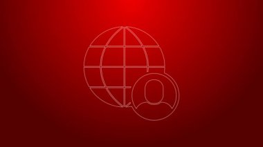 Yeşil çizgi Freelancer simgesi kırmızı arkaplanda izole edildi. Evinde dizüstü bilgisayarla çalışan serbest çalışan bir adam. Çevrimiçi iş, uzak iş kavramı. 4K Video hareketli grafik canlandırması