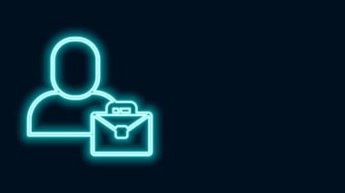 Parlayan neon hattı Freelancer simgesi siyah arkaplanda izole edildi. Evinde dizüstü bilgisayarla çalışan serbest çalışan bir adam. Çevrimiçi iş, uzak iş kavramı. 4K Video hareketli grafik canlandırması