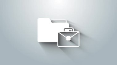 Beyaz Çevrimiçi çalışma simgesi gri arkaplanda izole edildi. Evinde dizüstü bilgisayarla çalışan serbest çalışan bir adam. Uzaktan kumanda. Mesafeli iş kavramı. 4K Video hareketli grafik canlandırması