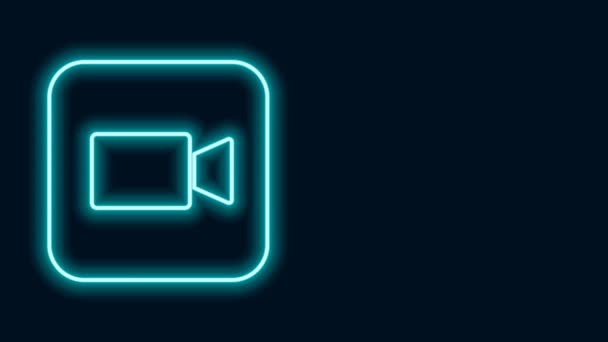 Leuchtendes Neon Line Camera Symbol isoliert auf schwarzem Hintergrund. Videokamera. Filmschild. Filmprojektor. 4K Video Motion Grafik Animation — Stockvideo