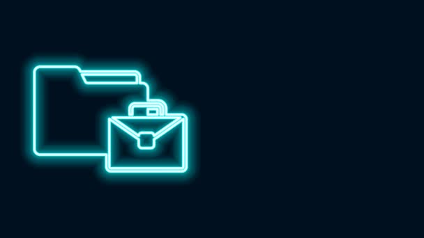 Glowing neon line Online working icon isolated on black background. Freelancer man working on laptop at his house. Remote work. Distant job concept. 4K Video motion graphic animation — Video