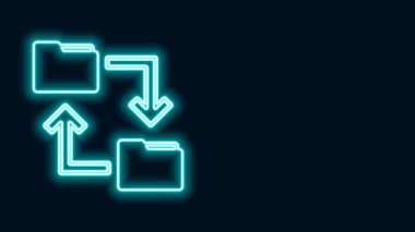 Parlayan neon hattı Bulut depolama metin dosya dizini simgesi siyah arkaplanda izole edildi. 4K Video hareketli grafik canlandırması