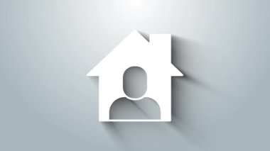 Beyaz Çevrimiçi çalışma simgesi gri arkaplanda izole edildi. Evinde dizüstü bilgisayarla çalışan serbest çalışan bir adam. Uzaktan kumanda. Mesafeli iş kavramı. 4K Video hareketli grafik canlandırması