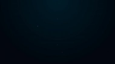 Parlayan neon hattı siyah arkaplanda izole edilmiş çalışan bir simge. Evinde dizüstü bilgisayarla çalışan serbest çalışan bir adam. Uzaktan kumanda. Mesafeli iş kavramı. 4K Video hareketli grafik canlandırması