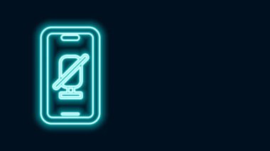 Cep telefonu simgesinde parlayan neon hattı sessiz mikrofon siyah arkaplanda izole edildi. Mikrofon sesi kapatıldı. 4K Video hareketli grafik canlandırması