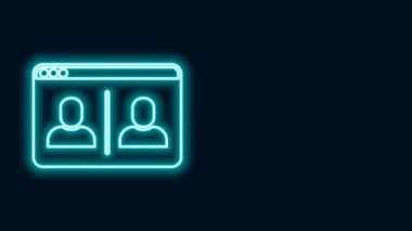 Parlayan neon hattı görüntülü sohbet konferansı simgesi siyah arkaplanda izole edildi. Çevrimiçi iş görüşmesi formu. Uzak proje yönetimi. 4K Video hareketli grafik canlandırması