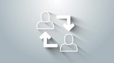 Beyaz Proje ekip taban simgesi gri arkaplanda izole edildi. İş analizi ve planlama, danışmanlık, takım çalışması, proje yönetimi. 4K Video hareketli grafik canlandırması