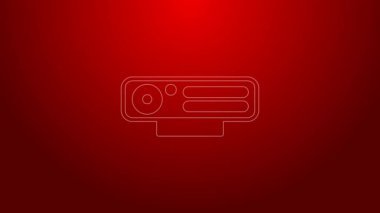 Kırmızı arkaplanda yeşil çizgi web kamera simgesi izole edildi. Sohbet kamerası. Web kamerası simgesi. 4K Video hareketli grafik canlandırması