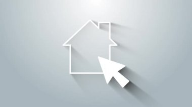 Beyaz Çevrimiçi çalışma simgesi gri arkaplanda izole edildi. Evinde dizüstü bilgisayarla çalışan serbest çalışan bir adam. Uzaktan kumanda. Mesafeli iş kavramı. 4K Video hareketli grafik canlandırması