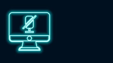 Bilgisayar simgesinde parlayan neon hattı sessiz mikrofon siyah arkaplanda izole edildi. Mikrofon sesi kapatıldı. 4K Video hareketli grafik canlandırması
