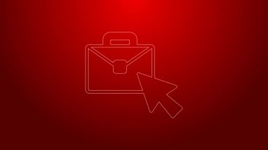 Yeşil Hat Çevrimiçi çalışan simge kırmızı arkaplanda izole edildi. Evinde dizüstü bilgisayarla çalışan serbest çalışan bir adam. Uzaktan kumanda. Mesafeli iş kavramı. 4K Video hareketli grafik canlandırması