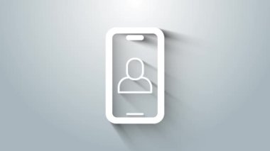 Beyaz Görüntü sohbet konferansı simgesi gri arkaplanda izole edildi. Çevrimiçi iş görüşmesi formu. Uzak proje yönetimi. 4K Video hareketli grafik canlandırması